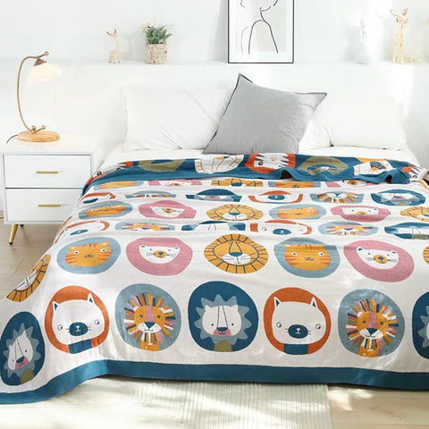 Whimsical Cartoon Animals Cotton Blanket